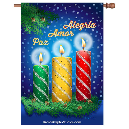 Christmas Candles Spanish Reversible House Flag