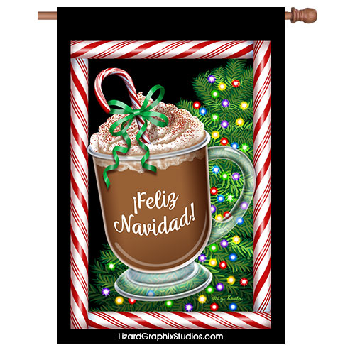 Christmas Cocoa Feliz Navidad Spanish Reversible House Flag