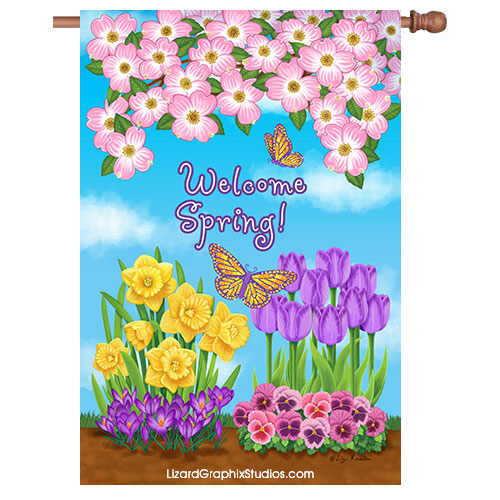 Welcome Spring Reversible House Flag