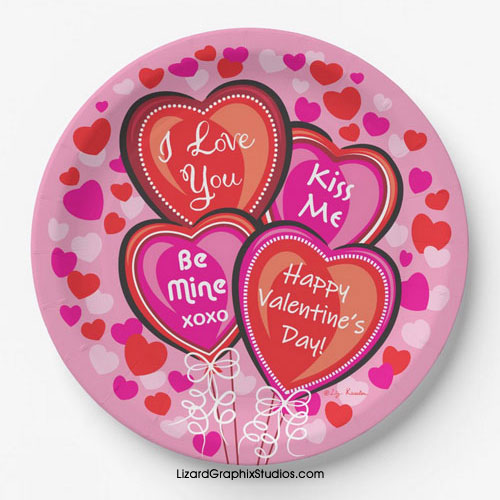 Valentine Heart Balloons Round Paper Party Plates